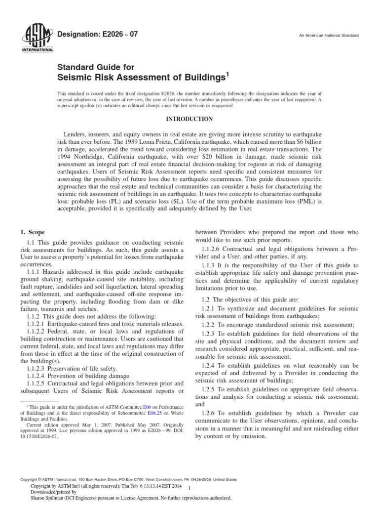 ASTM E2026-07 - Seismic Risk Assessment of Buildings | PDF ...