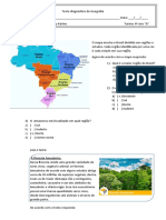 Teste diagnóstico de Geografia sobre regiões do Brasil e biodiversidade da Amazônia