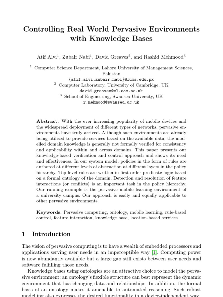 Controlling Real World Pervasive Environments With Knowledge Bases ...