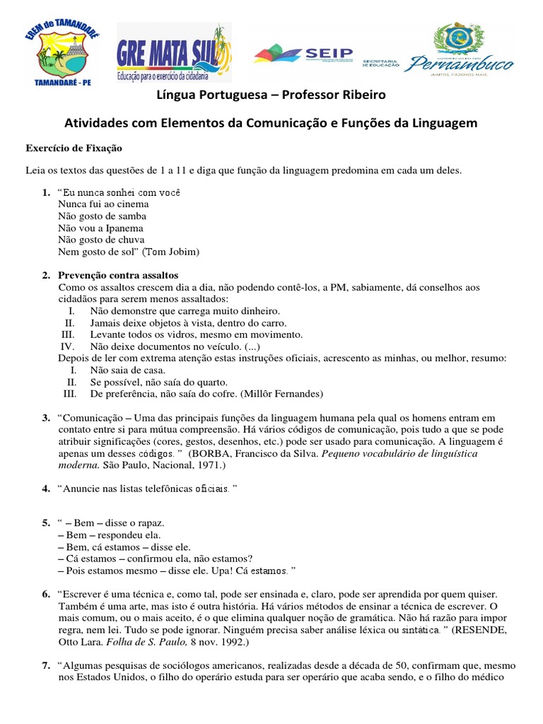 Exercicio de Portugues, PDF, Comunicação