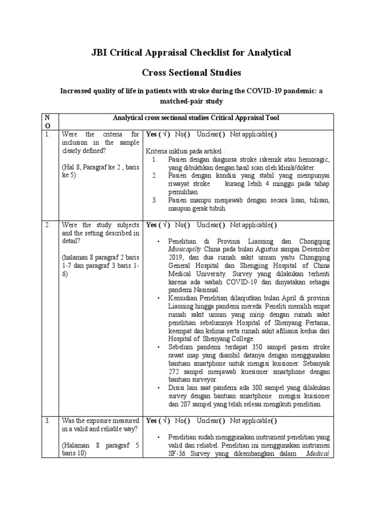 JBI Checklist untuk Studi Cross-Sectional | PDF | Pengembangan Diri ...