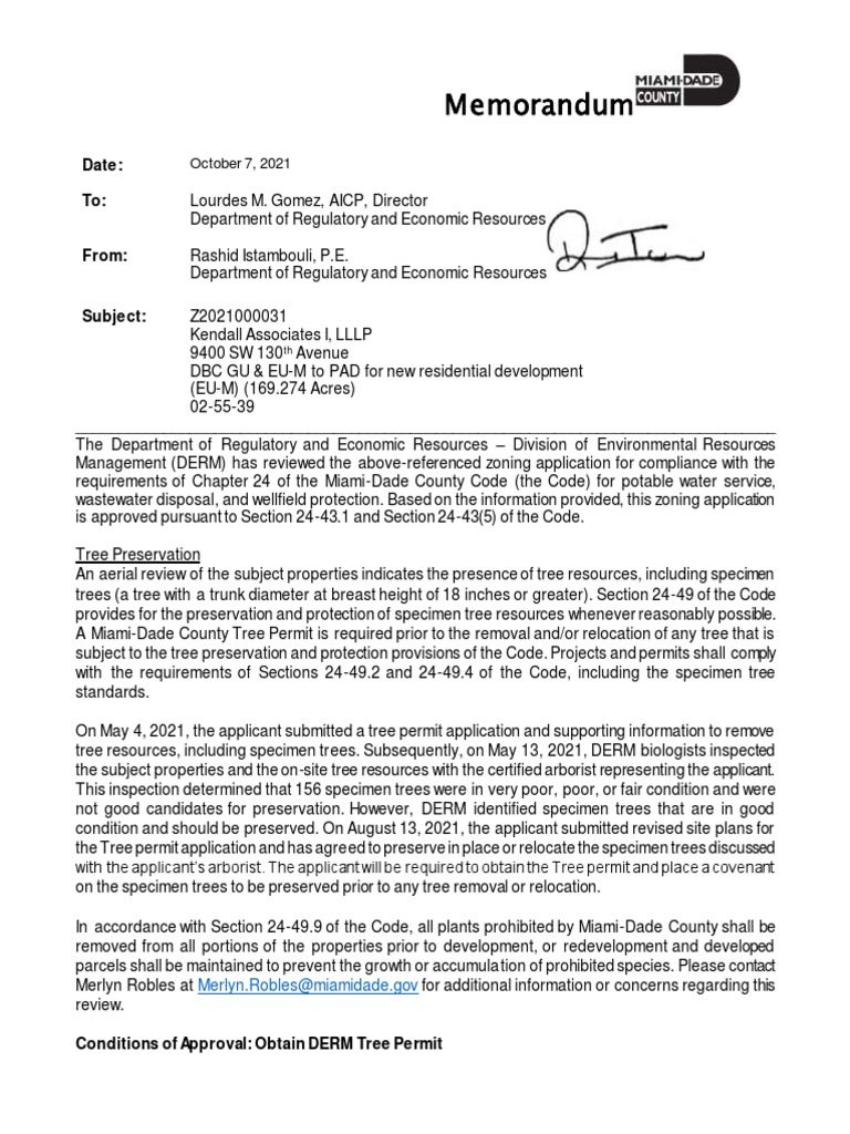 DERM Review Memo On Calusa Redevelopment PDF Endangered Species Act