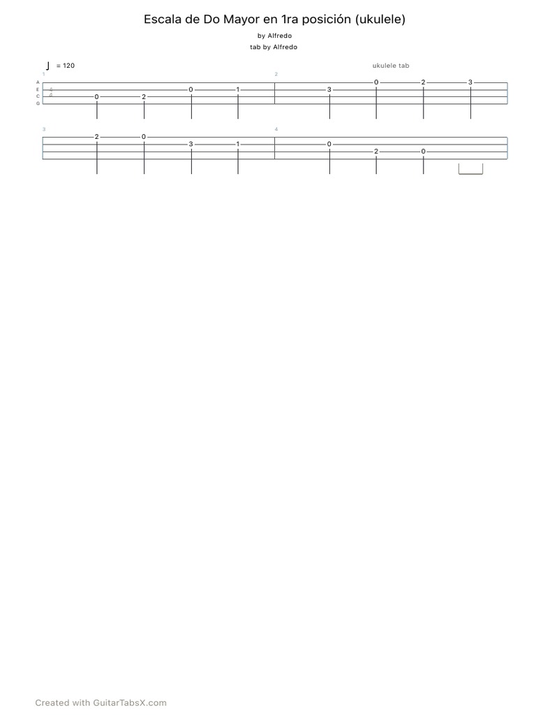 Alfredo Escala de Do Mayor en 1ra Posición (Ukulele) Uke | PDF