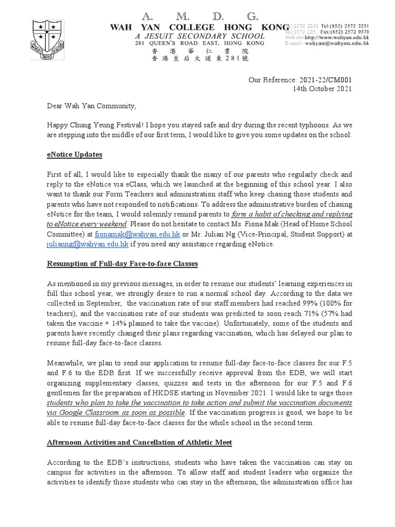 A Message From The Principal On 14th October, 2021 | PDF