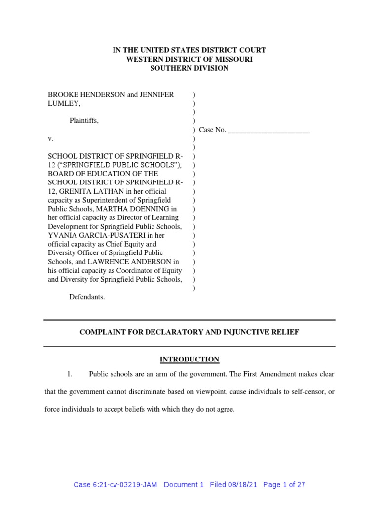 Complaint Doc. 1 | PDF | First Amendment To The United States ...