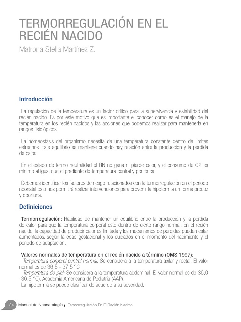 Termorregulación En Recién Nacidos Factores Y Cuidados Pdf