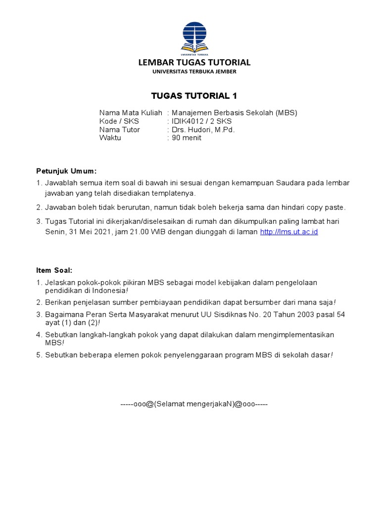 Tugas Tutorial MBS Universitas Terbuka | PDF