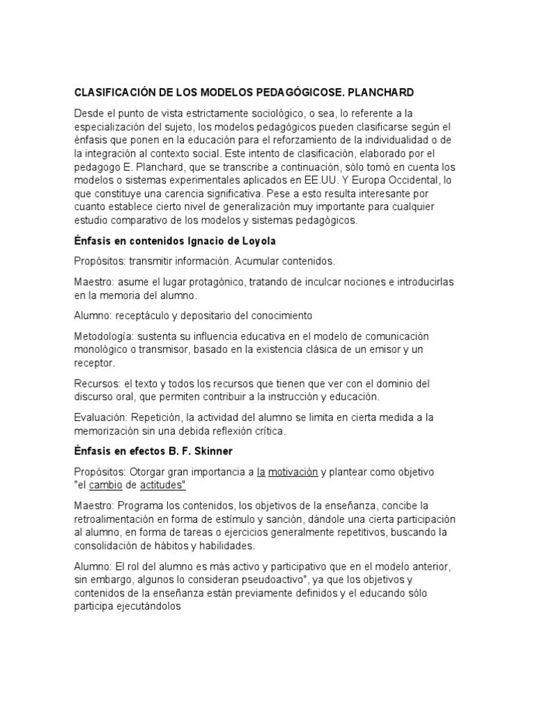 Clasificación de Modelos Pedagógicos | PDF | Plan de estudios | Maestros