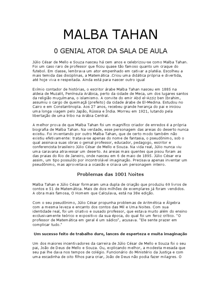 ProfElaine Morello - No Blogode  [  leia: 1) A história dos 35 camelos 2) A Biografia de Malba Tahan e de seu  criador Julio Cesar de Mello e Souza 3) A lenda