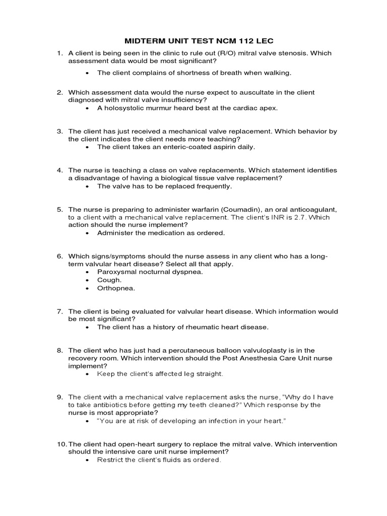 NCM 112 Midterm Exam Review Guide | PDF | Medical Specialties ...