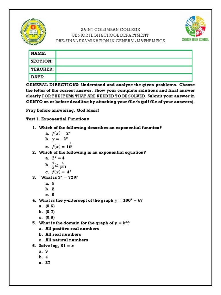 Pre-Final Exam in General Mathematics | PDF | Computers