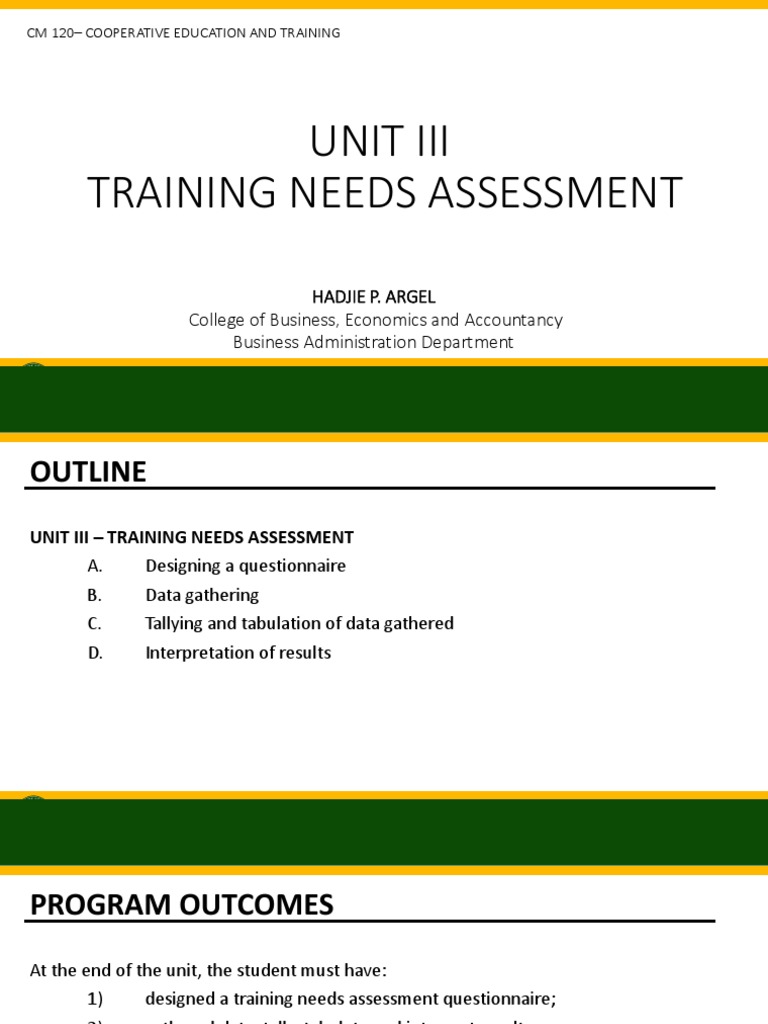 Unit 3 - Training Needs Assesment | PDF | Needs Assessment ...