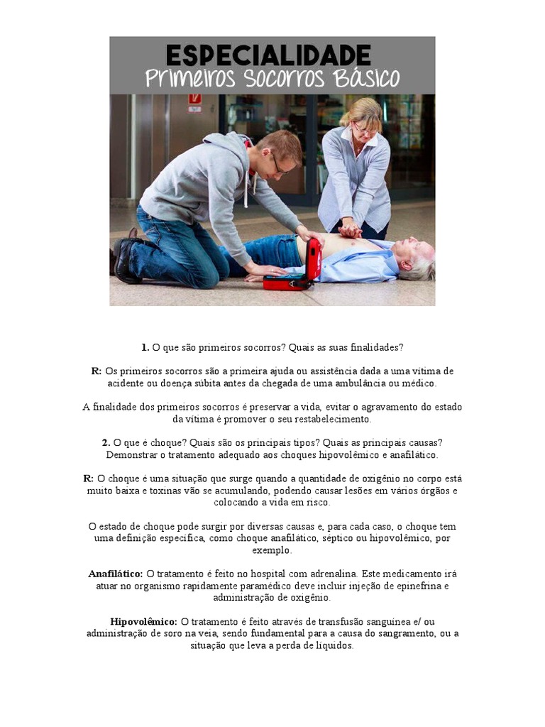 Primeiros Socorros Básico PDF Primeiros socorros Choque