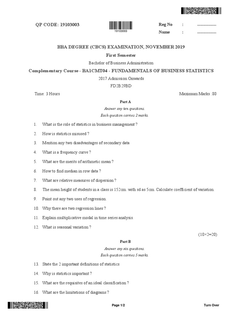 Fundamentals of Business Statistics 2019 | PDF | Correlation And ...