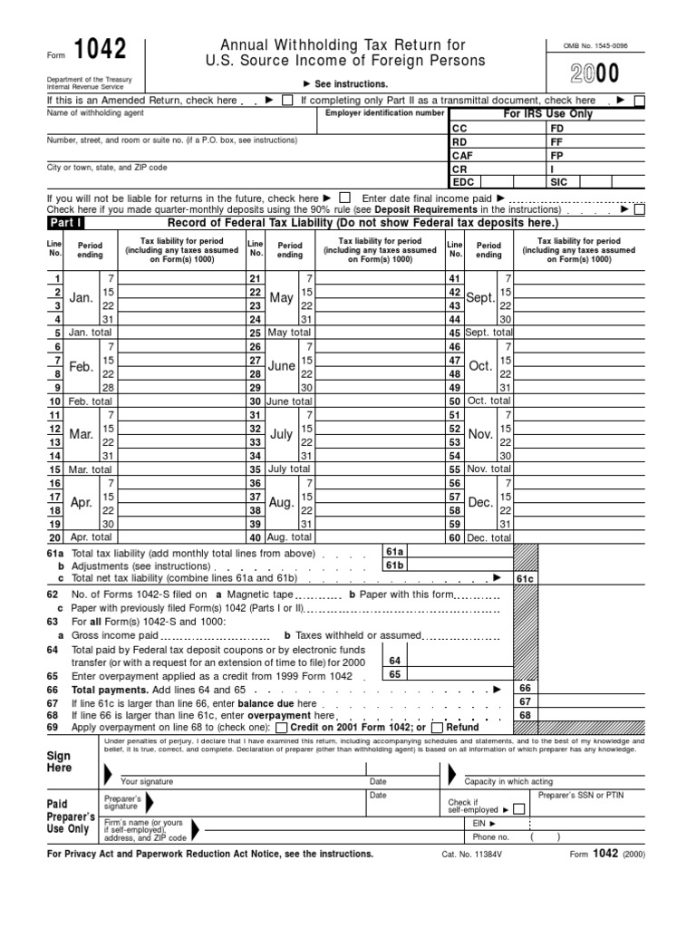 US Internal Revenue Service: f1042 - 2000 | PDF | Withholding Tax ...