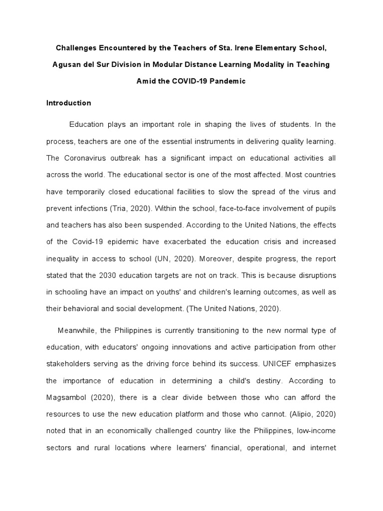 Challenges in Modular Distance Learning | PDF | Teachers | Learning
