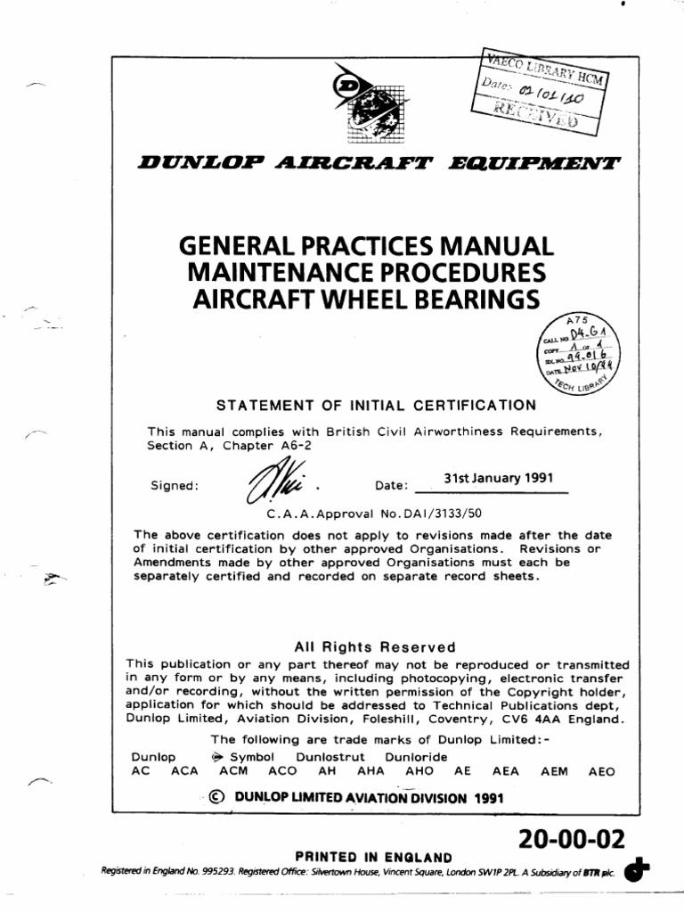General Practices Manual Maintenance Procedures Aircraft Wheel Bearings