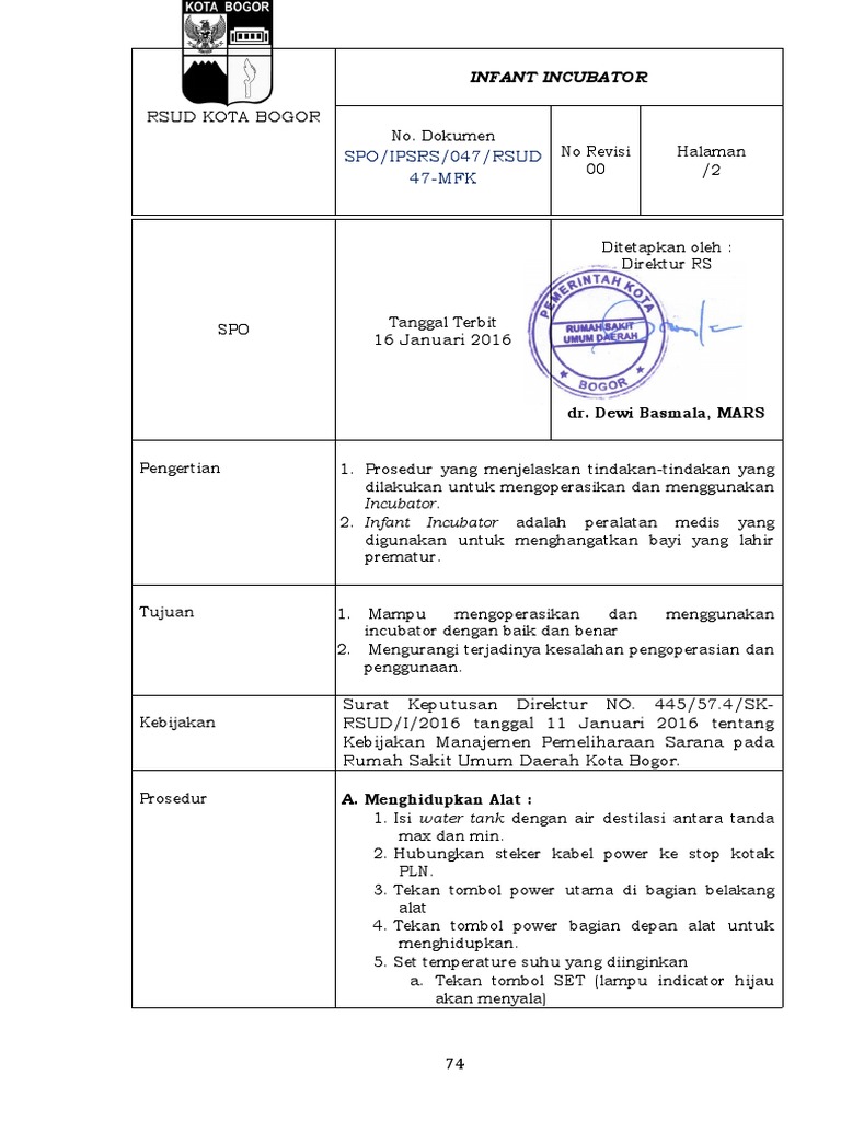 Sop. Infant Incubator PDF