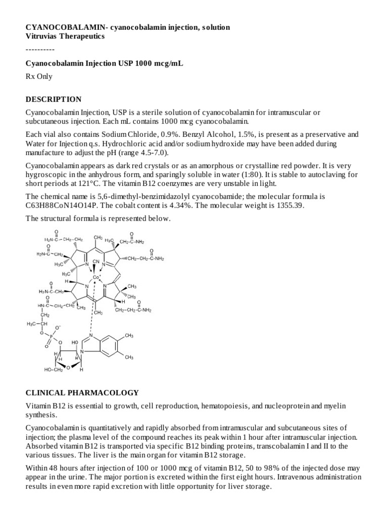 CYANOCOBALAMINcyanocobalamin Injection, S Olution Vitruvias