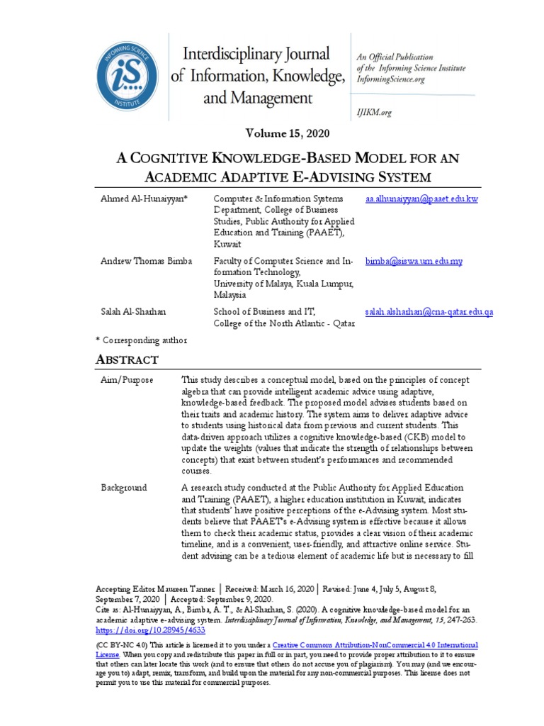 A Cognitive Knowledge-Based Model For An Academic Adaptive E-Advising ...