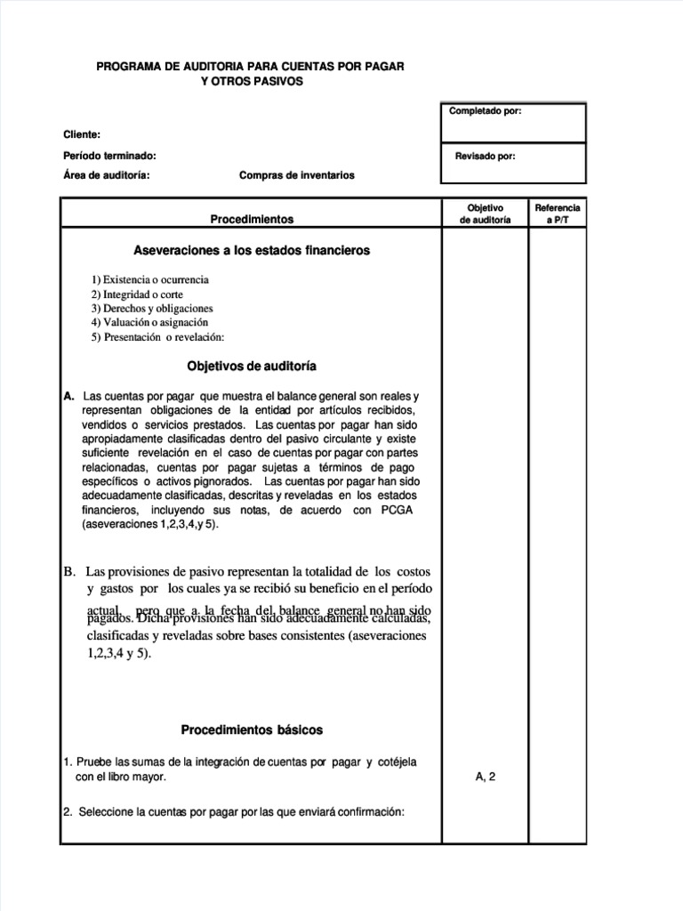 Programa de Auditoría Cuentas por Pagar | PDF | Auditoría | Contabilidad