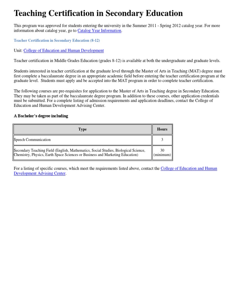 Secondary Education Teaching Certification | PDF | Career & Growth ...