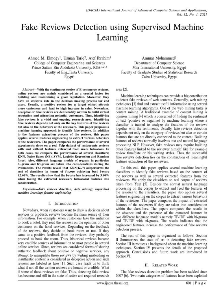 Machine Learning for Fake Review Detection | PDF | Machine Learning ...