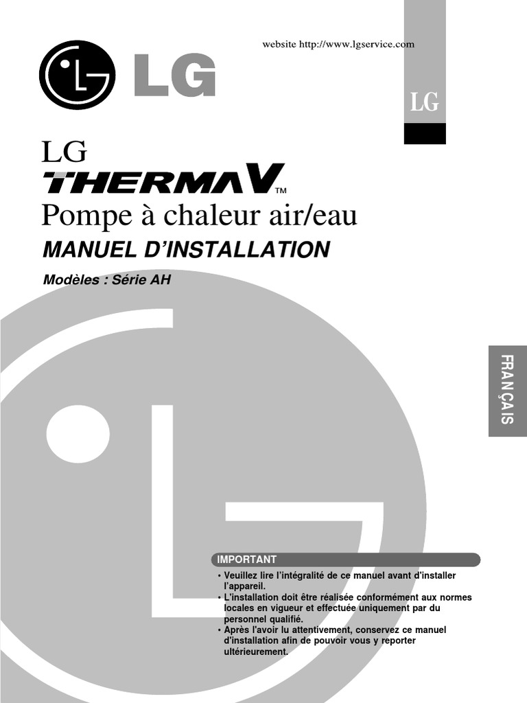 Notice PAC LG THERMA V | PDF | Chauffage électrique | Tuyau