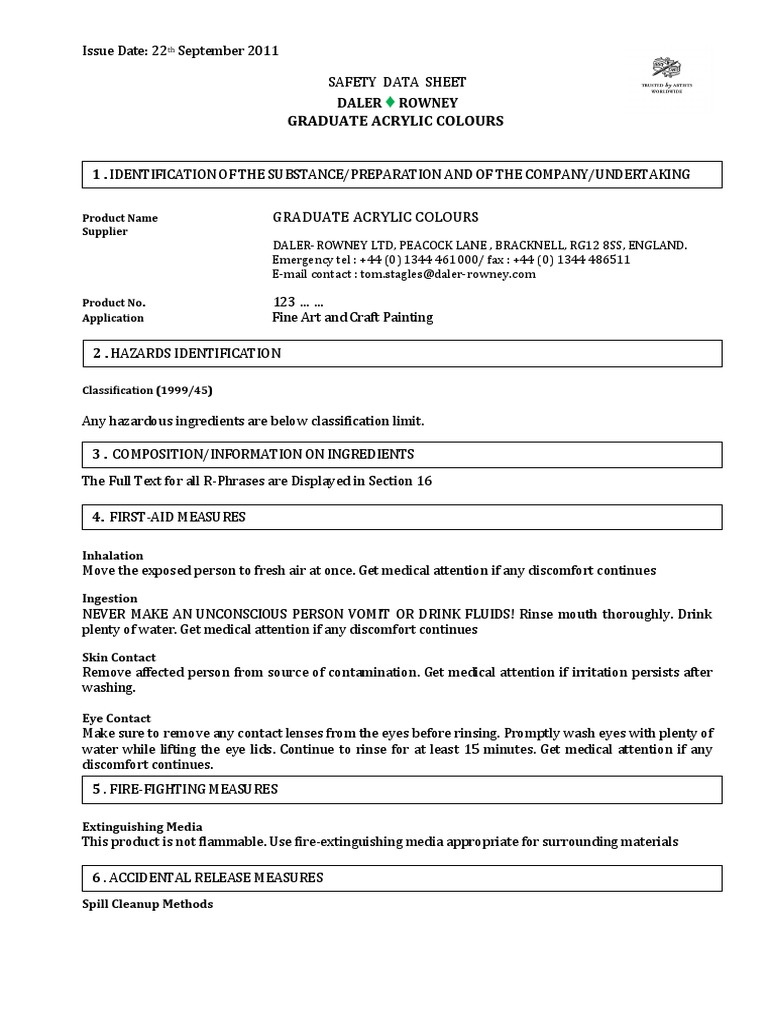 SDS Graduate Acrylic Colours PDF Carbon Dioxide Personal