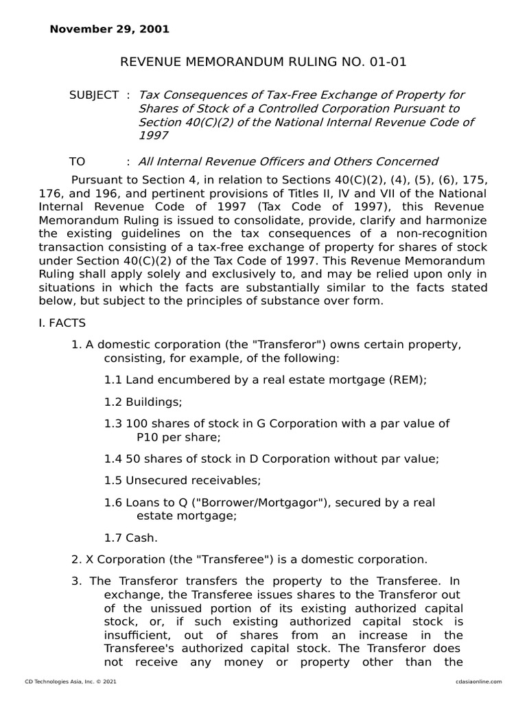 Module 5 Revenue Memorandum Ruling No. 0101 Tax Consequences of Tax