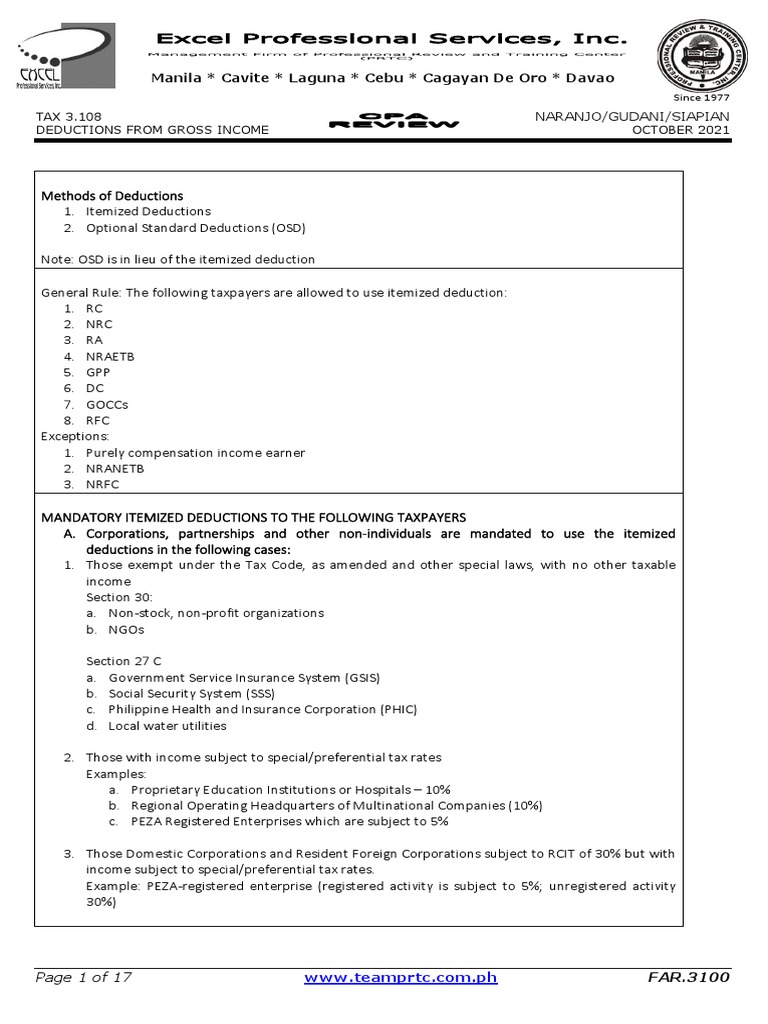 Tax Deductions Guide for Corporations | PDF | Tax Deduction | Taxation ...