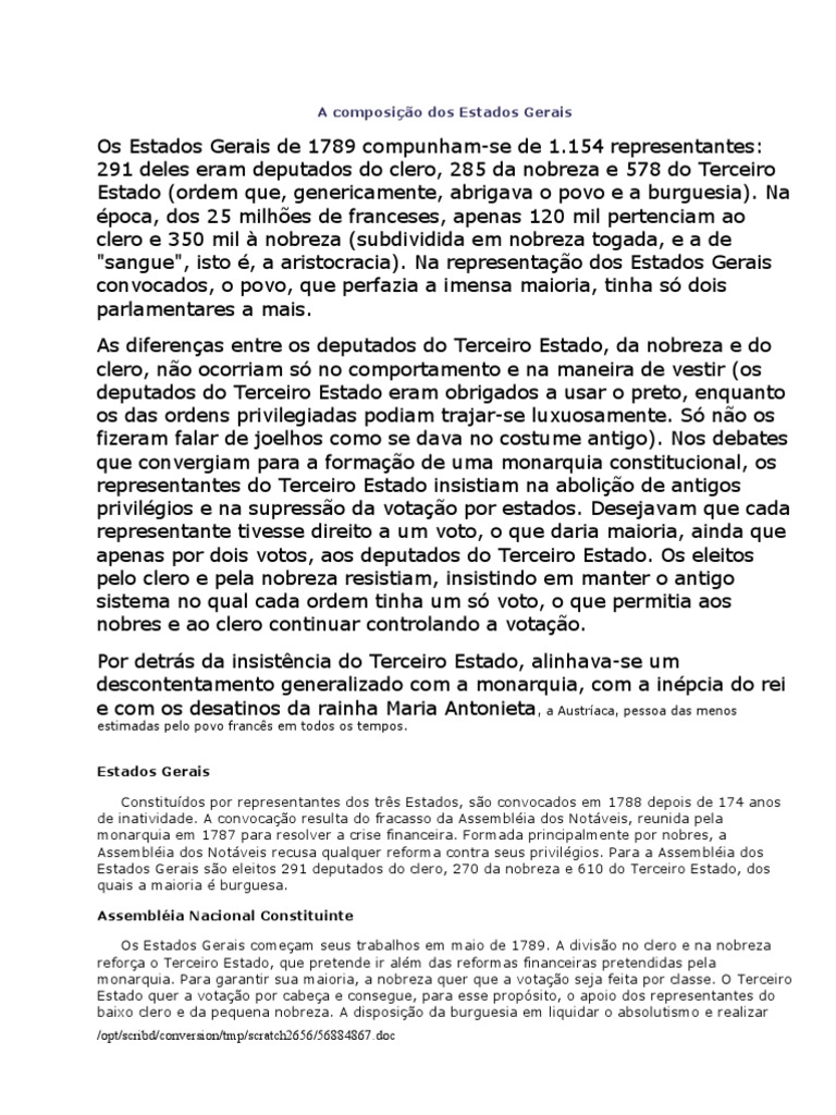 Composição dos Estados Gerais de 1789 | PDF | Napoleão | Governo