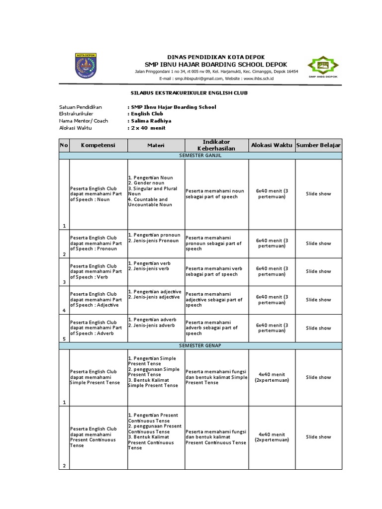 Format Silabus Ekskul English Club Smp Putri Pdf