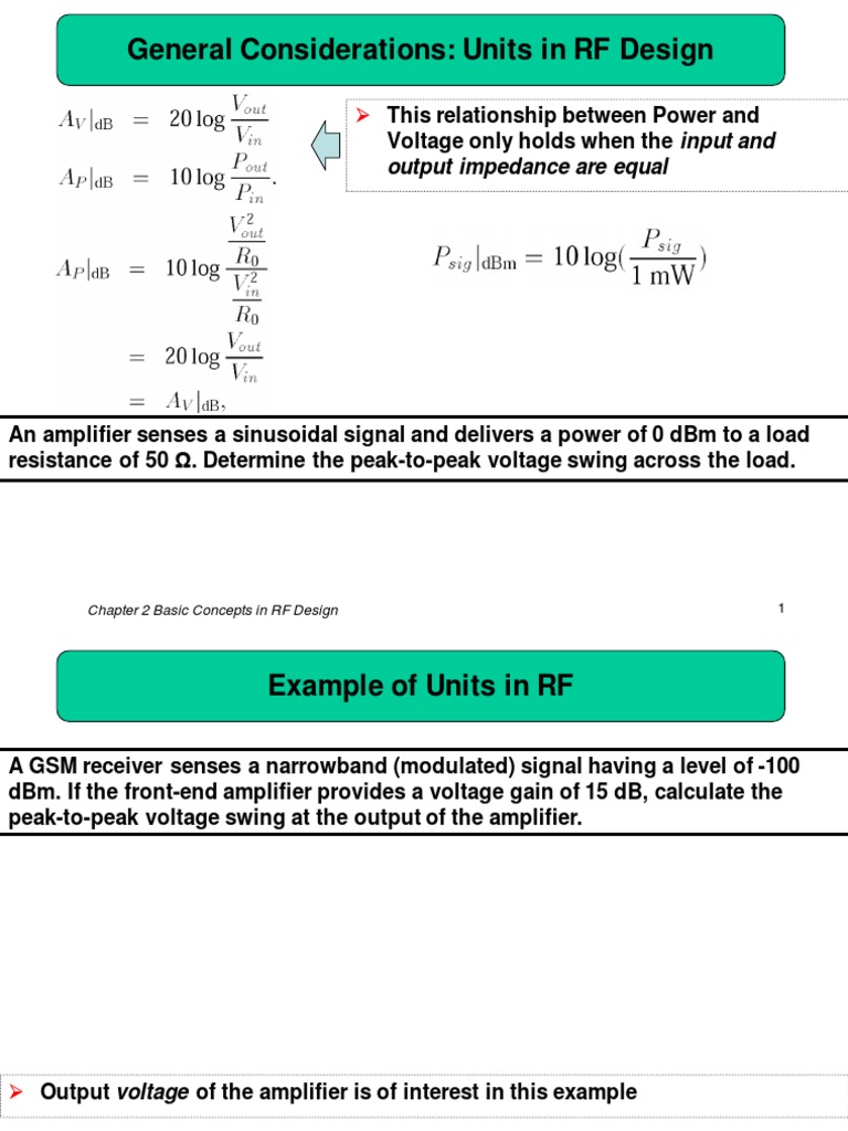 RF Design: Power-Voltage Formulas | PDF | Amplifier | Spectral Density