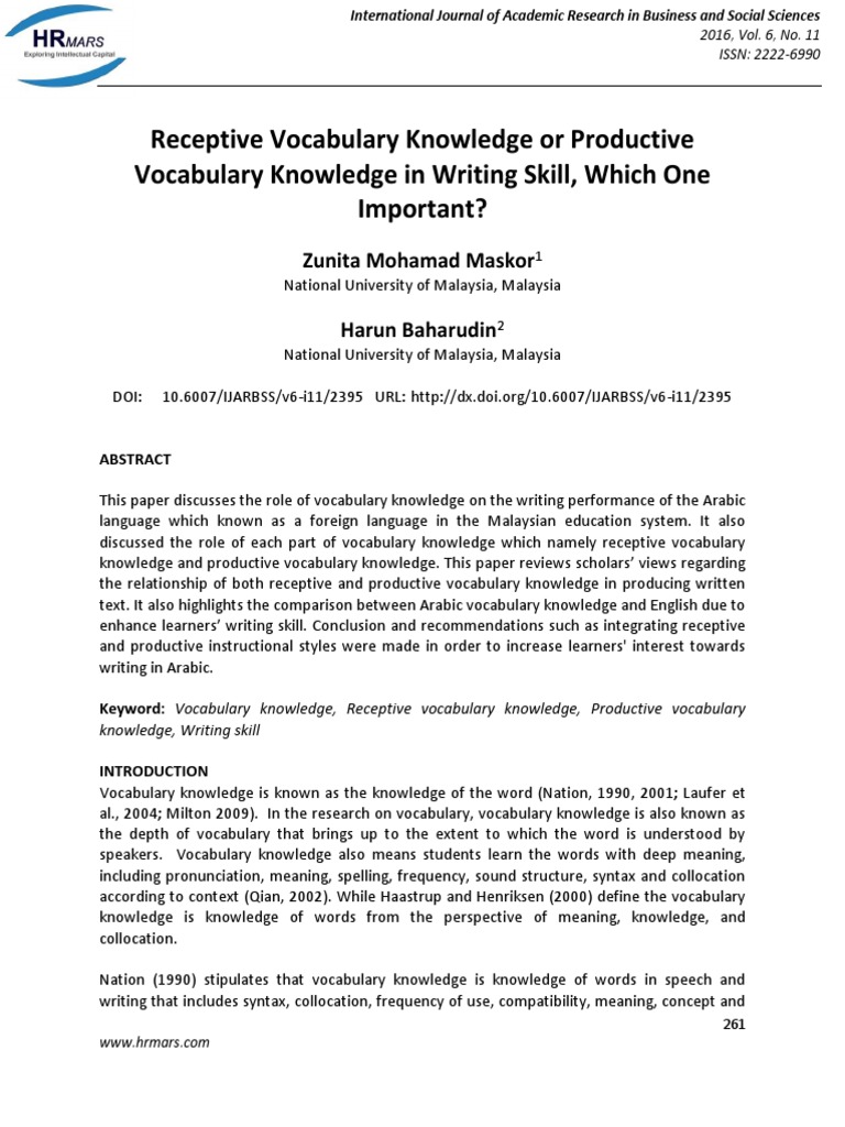 Receptive vs Productive Vocabulary in Writing | PDF | Vocabulary | Learning