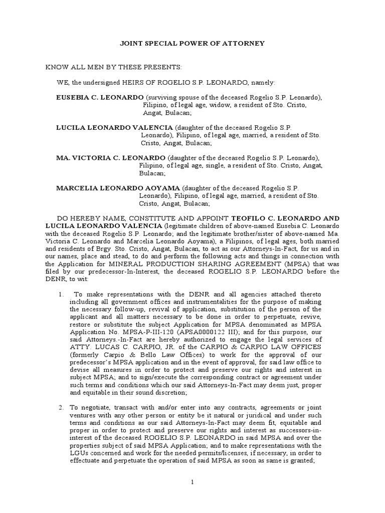 Joint Special Power of Attorney | PDF | Government | Civil Law (Common Law)