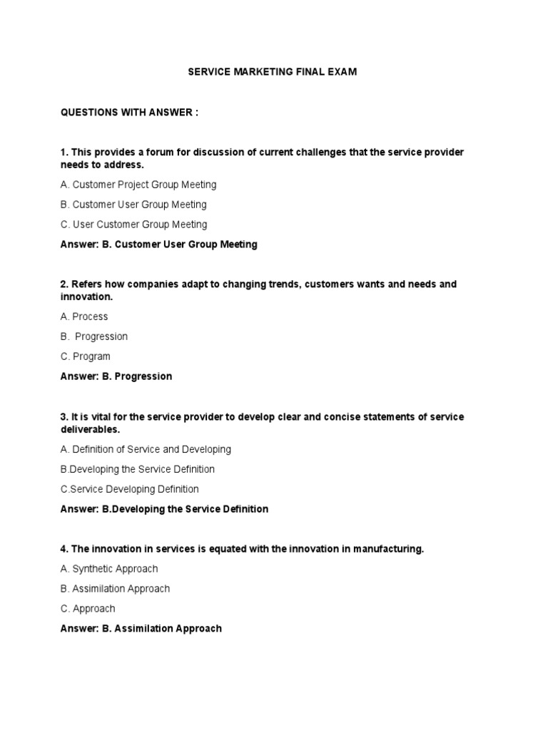 Service Marketing Final Exam Questions | PDF | Marketing | Innovation