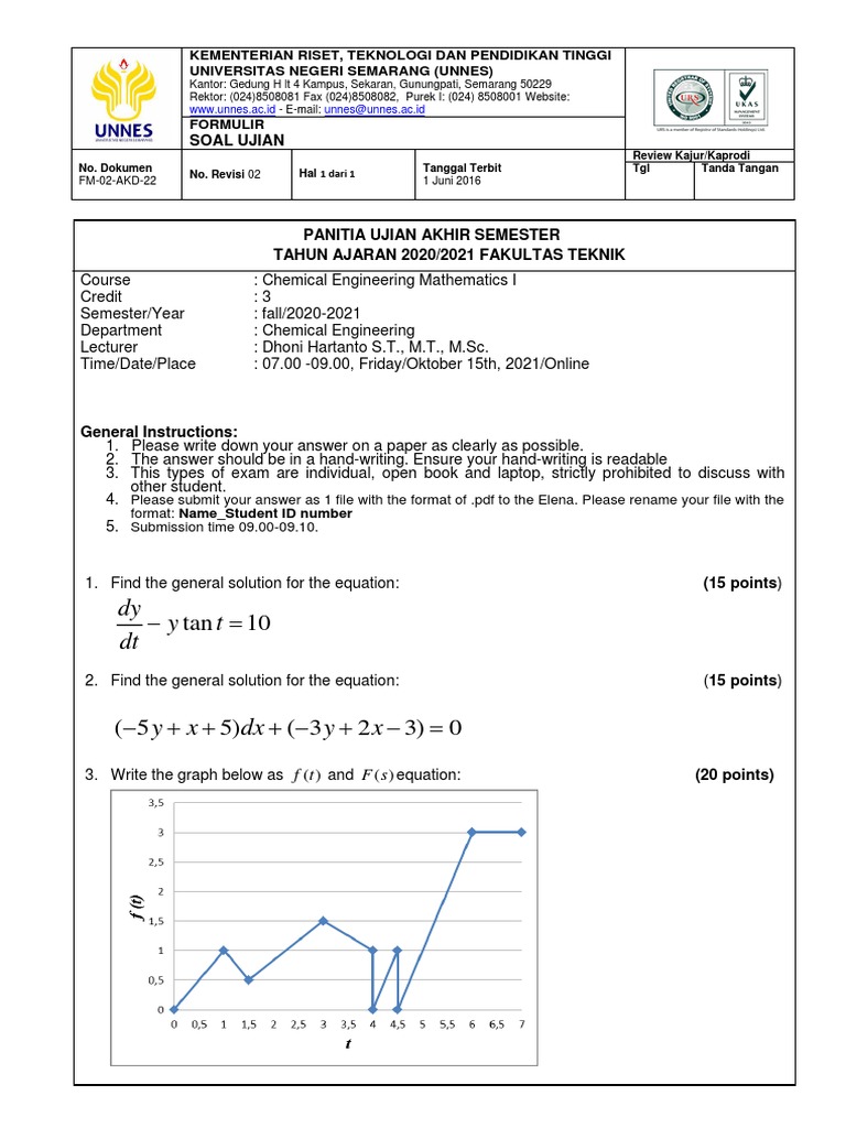 Chemical Eng. Exam Instructions | PDF | Calculus | Differential Calculus