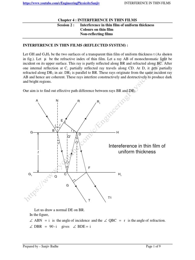 Interefenrece in Thin Films Session 2 (Interference in Thin Film of ...