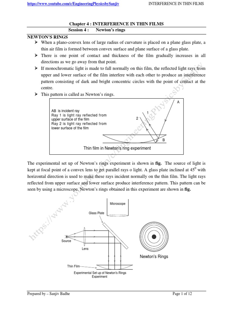 Newton's Rings Experiment Overview | PDF | Radiation | Classical Mechanics