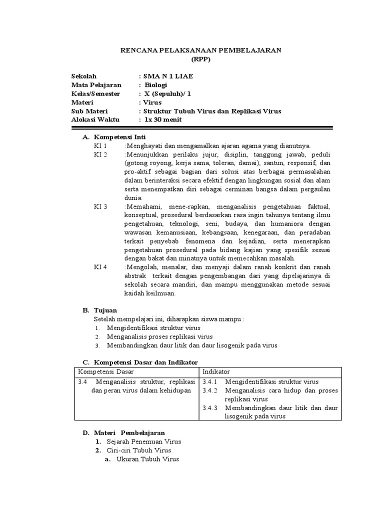 RPP Jessy - Virus | PDF | Sains & Matematika