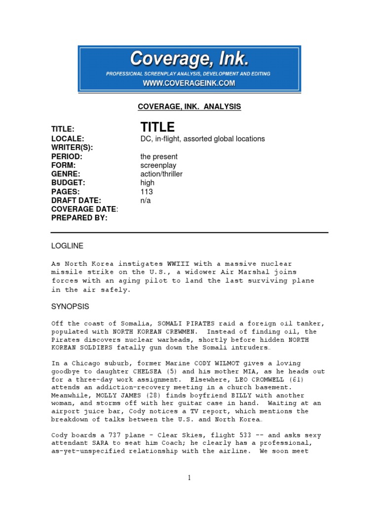 Ejemplo Coverage | PDF | Plot (Narrative) | Screenplay