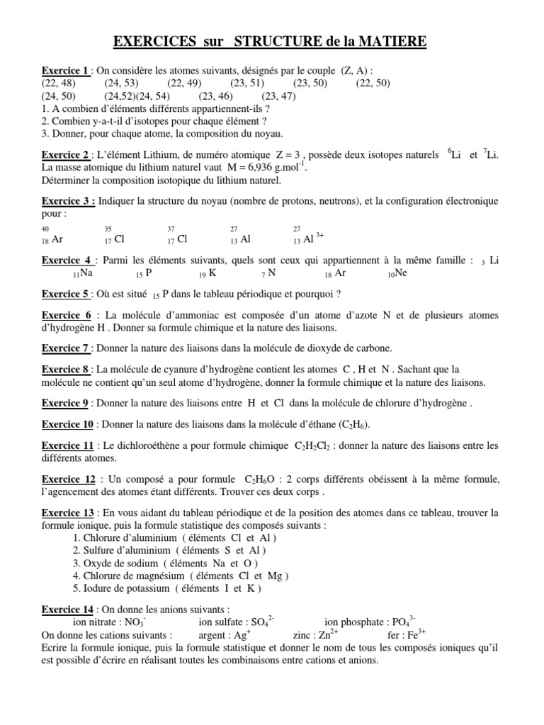 Exercices Atomes et Ions 3ème | PDF | Éléments chimiques | Ion