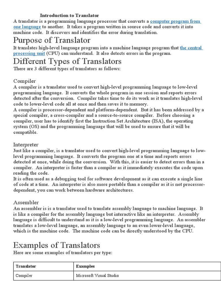 Describe Two Types Of Translators