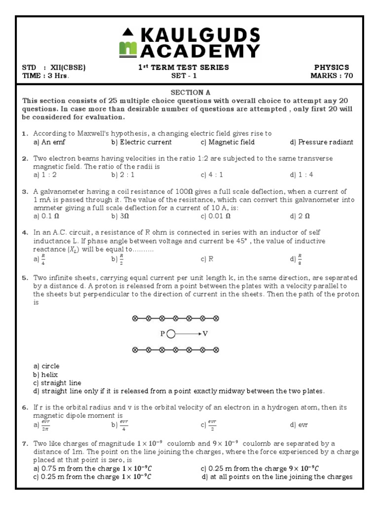 Grade 12 Physics 1st Term Test Paper | PDF | Inductor | Inductance