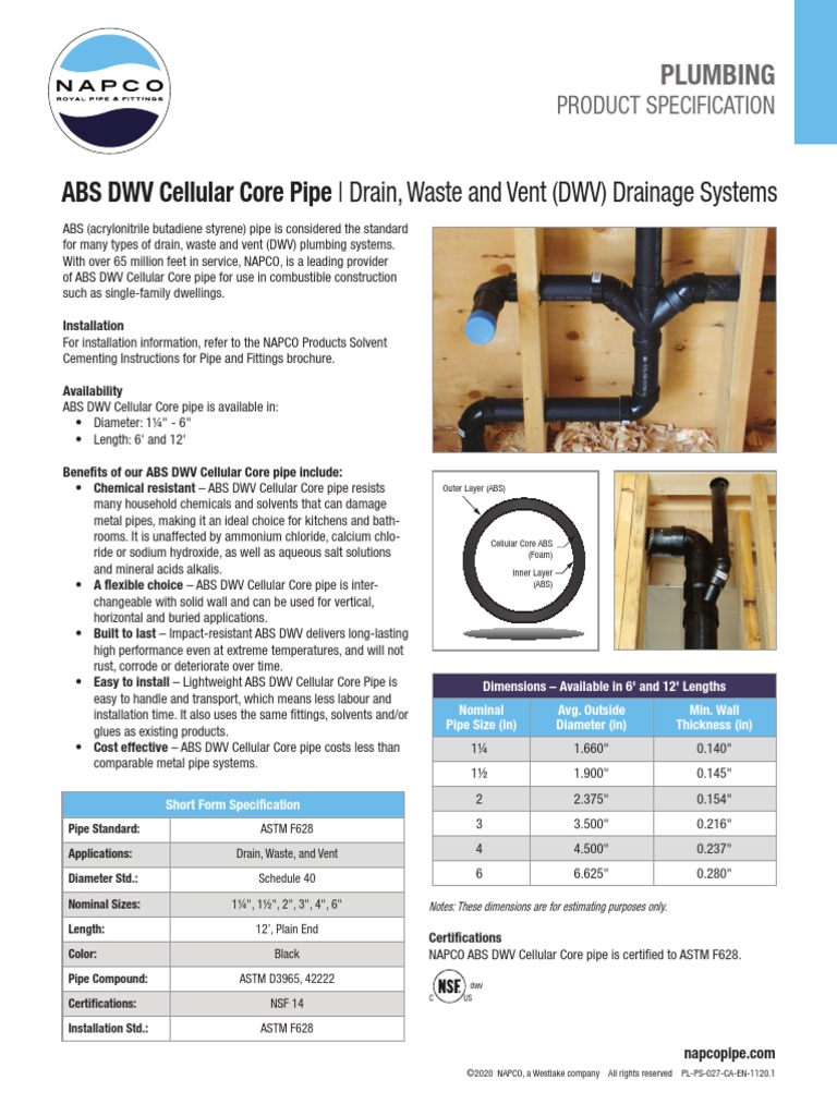 PL Ps 027 CA en 1120.1 Abs DWV Cellular Core Pipe PDF Plumbing