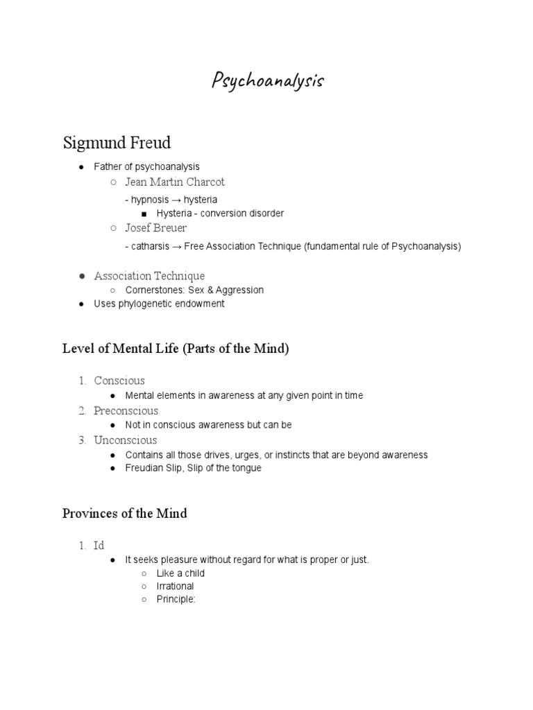 Psychoanalysis Notes | PDF | Id | Psychoanalysis