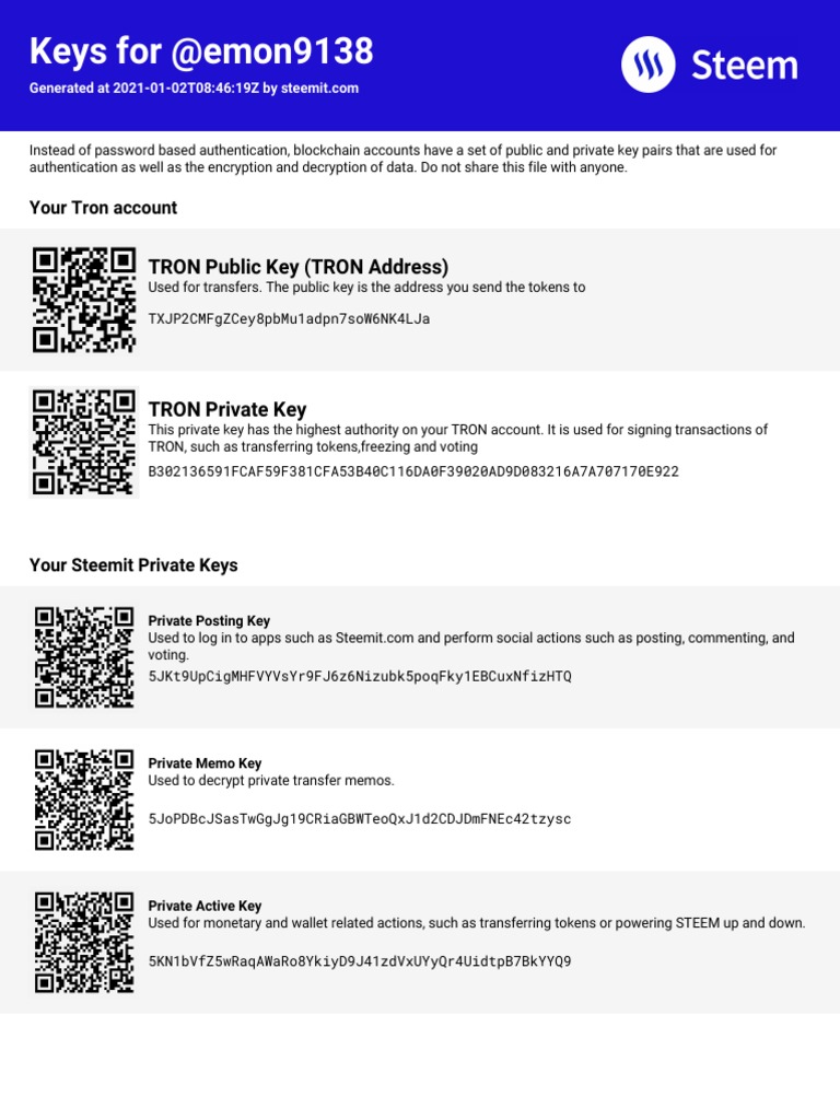 Keys For @emon9138: TRON Public Key (TRON Address) | PDF | Key  (Cryptography) | Public Key Cryptography