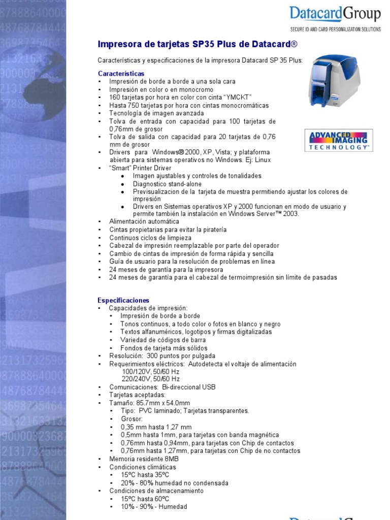 Impresora Datacard SP35 Plus: Especificaciones | PDF | Tarjeta ...