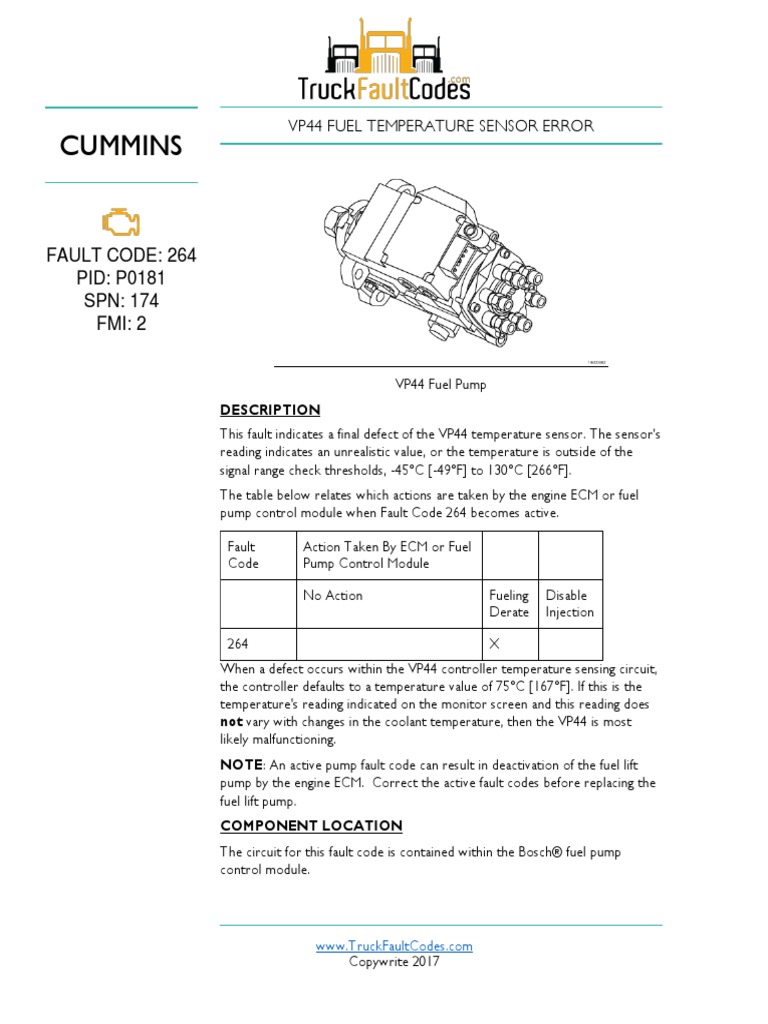 Cummins Fault Code 264 PID P0181 SPN 174 FMI 2 PDF